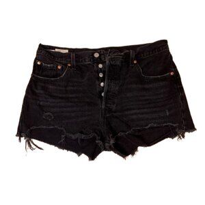 LEVI'S PREMIUM Black Denim Jean Shorts Size 33 Button Fly
